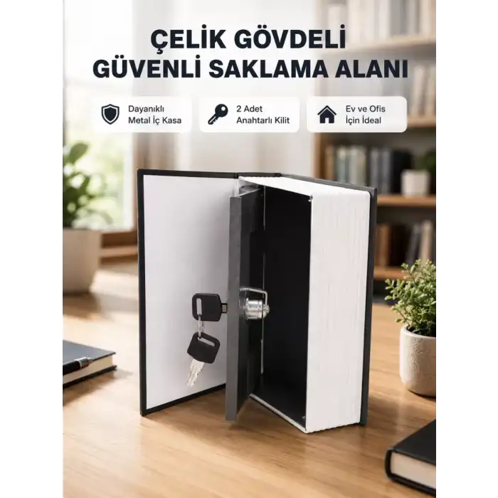 AsilTech Anahtarlı Gizli Kitap Kasa – Metal İç Yapı, Kamuflajlı Sözlük Tasarım