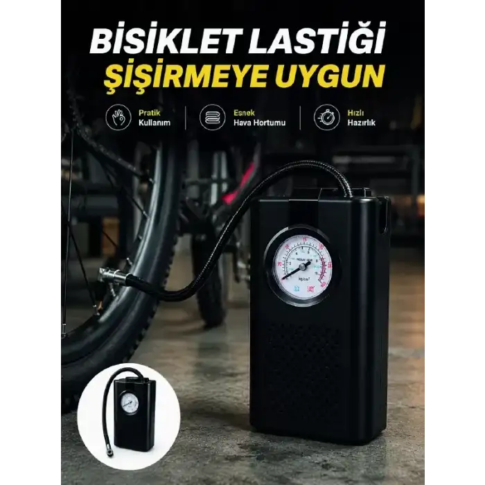 AsilTech Analog Manometreli Kompakt Araç Hava Pompası Lastik Şişirme Cihazı