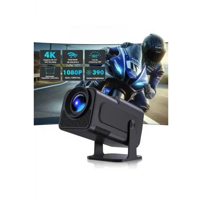 AsilTech Android Projeksiyon Siyah Taşınabilir Sinema Projektörü 4k 1080p Ev Sineması Bluetooth