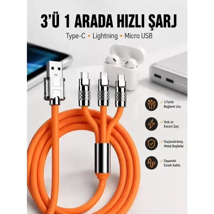 AsilTech Android ve İOS Uyumlu 180 Derece Type-c Şarj Kablosu Yeni Nesil