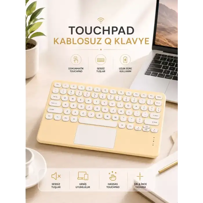 AsilTech Android ve İOS Uyumlu Bluetooth Klavye Touchpad Slim Kablosuz Wifi Q Klavye