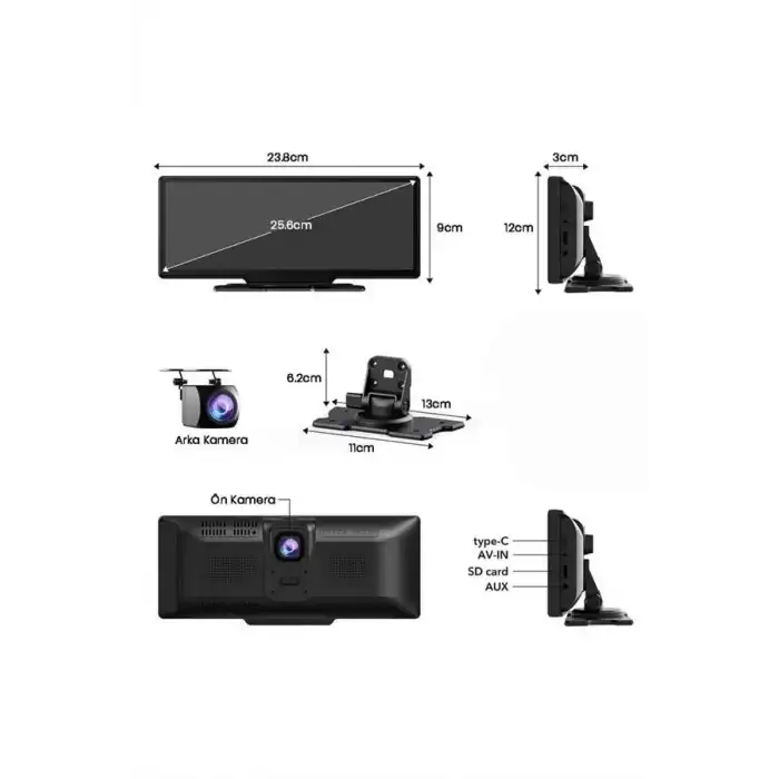 AsilTech Android ve İOS Uyumlu Ön Arka Çift Kameralı Araç Ekranı Dokunmatik CarPlay