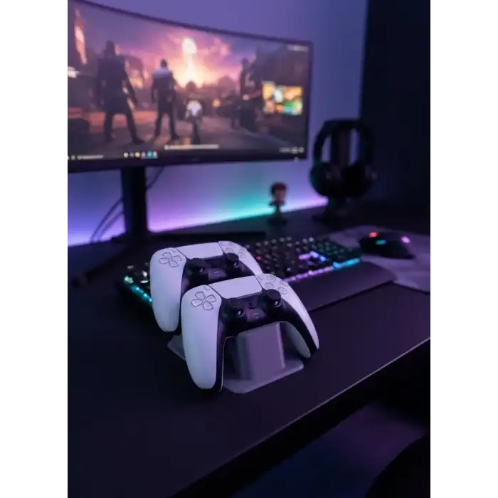 AsilTech Antrasit İkili Gamepad Tutucu 7x18 cm Masa ve Raf Düzeni