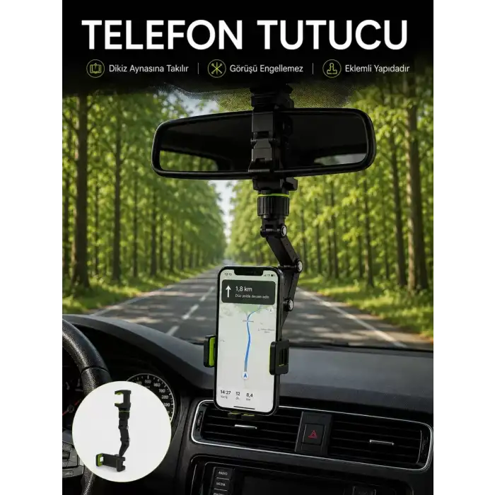 AsilTech Araç İçi Dikiz Aynası Telefon Tutucu 360° Dönebilen Katlanabilir