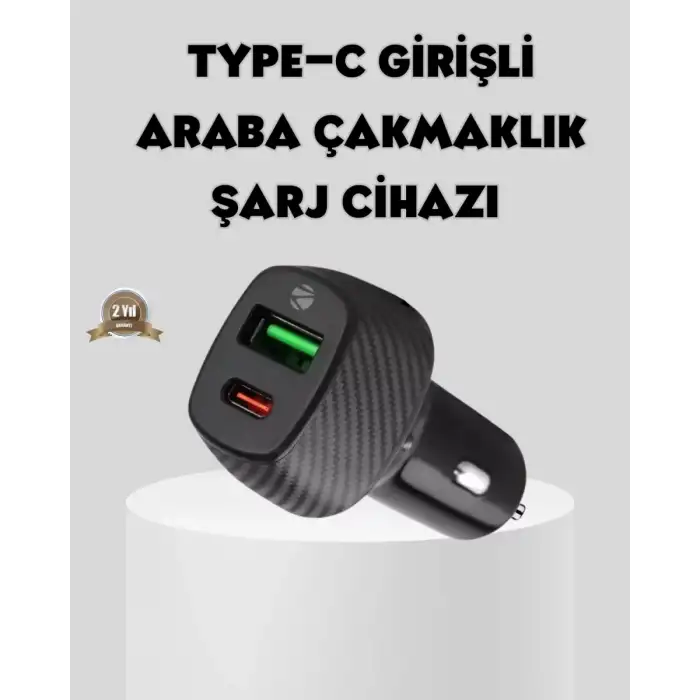 AsilTech Araç Tipi Hızlı Şarj Adaptörü Type-C PD USB Çift Port Kompakt