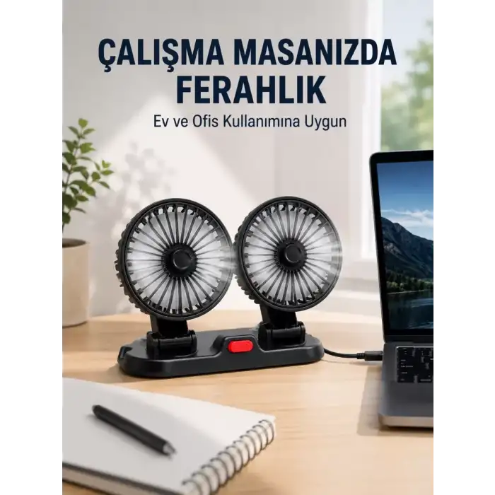 AsilTech Araç ve Ev Kullanımına Uygun Çift Başlıklı Masaüstü Vantilatör