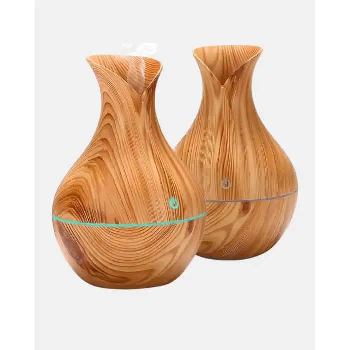 AsilTech Aromaterapi Difüzör Ahşap Desenli ve Ultrasonik Nemlendirici LED Işıklı