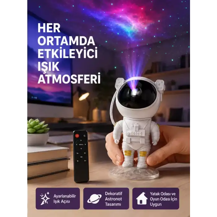 AsilTech Astronot Yıldız Projeksiyon Lambası 8 Efektli Uzaktan Kumandalı Gece Işığı