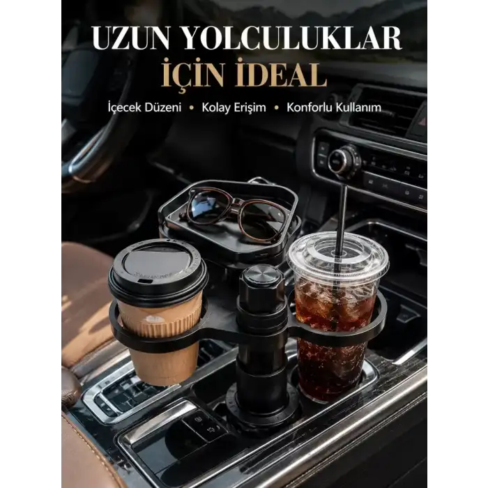 AsilTech Ayarlanabilir Araç Bardaklık Aparatı Çift İçecek ve Tepsili Tasarım