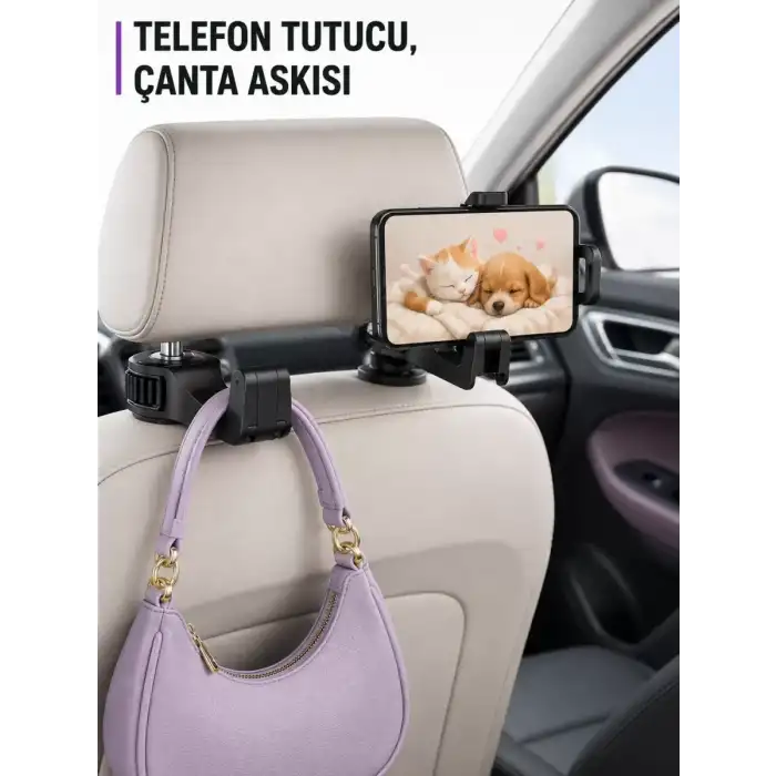 AsilTech Ayarlanabilir Araç Telefon Tutucu ve Koltuk Başlığı Askılığı