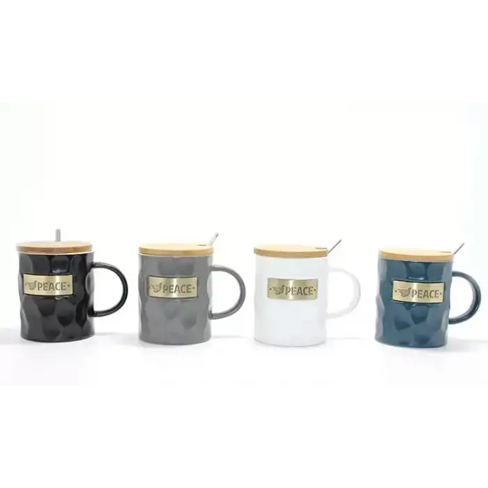 AsilTech Bambu Kapaklı Porselen Kupa Bardak