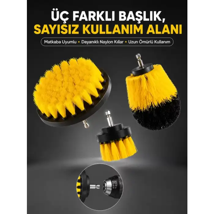 AsilTech Banyo ve Mutfak İçin Matkap Ucu Temizlik Fırçası 3’lü Set
