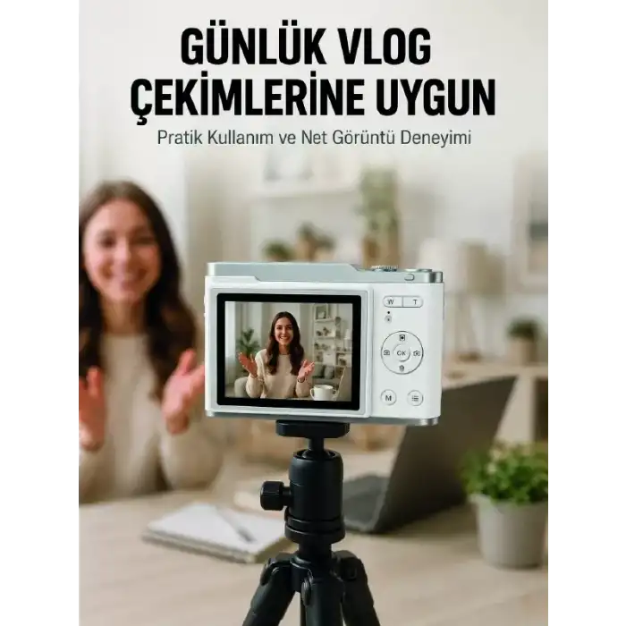 AsilTech Beyaz 4K Dijital Kamera 2.4 İnç HD Ekran ve LED Flaşlı