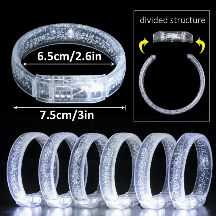 AsilTech Beyaz-Gümüş Led Işıklı Baskı Yapılabilen Pilli Bileklik Bilezik