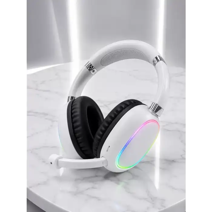 AsilTech Beyaz Kablosuz Bluetooth Kulaklık Mikrofonlu Ergonomik Kulak Üstü Tasarım