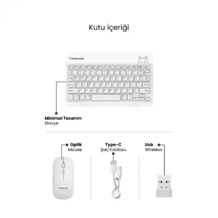 AsilTech Beyaz Kablosuz Klavye Ve Mouse Seti