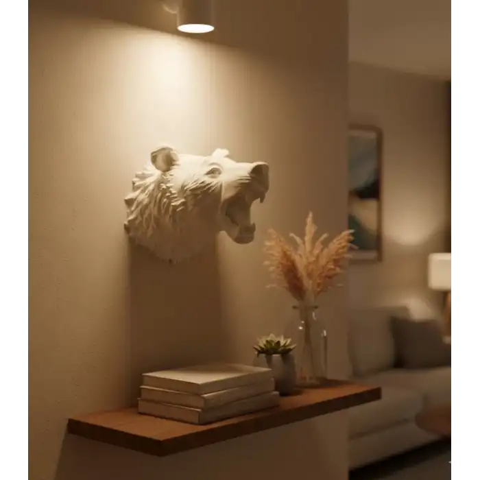 AsilTech Beyaz Renk 3D Ayı Başı Duvar Dekoru