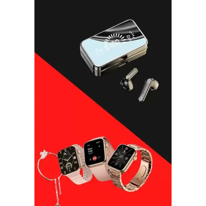 AsilTech Bileklikli Amoled Ekran Akıllı Saat ve Dijital Göstergeli Kablosuz Bluetooth Kulaklık ANC/ ENC