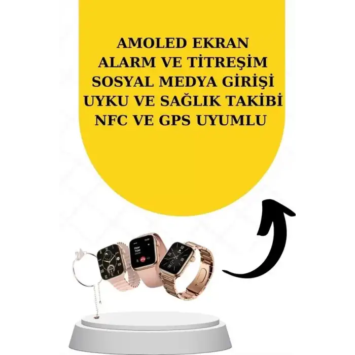 AsilTech Bileklikli Amoled Ekran Akıllı Saat ve Dijital Göstergeli Kablosuz Bluetooth Kulaklık ANC/ ENC