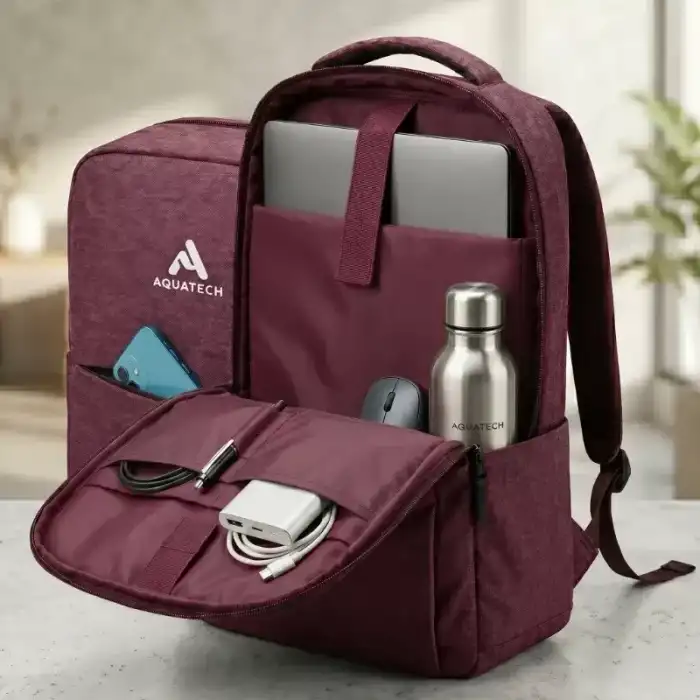 AsilTech Bilgisayar Sırt Çantası - Bordo - İç Bölmeli - Organizer Cepli