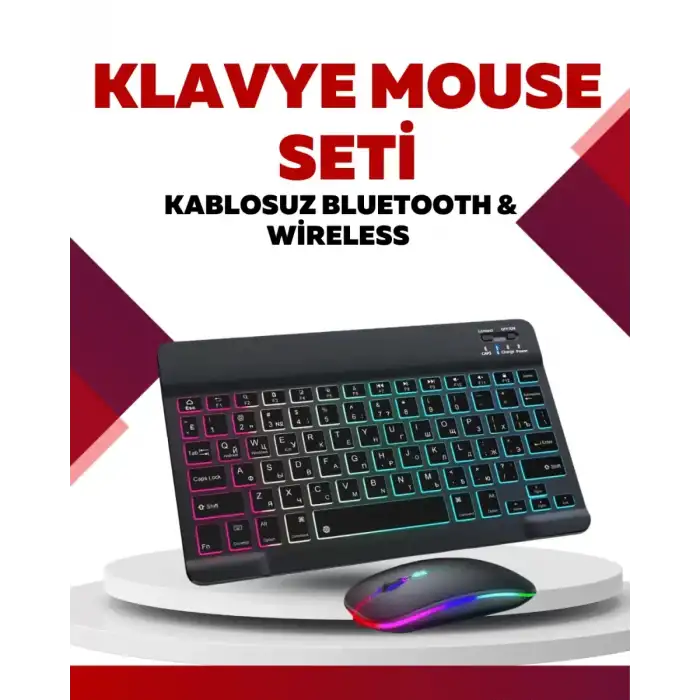 AsilTech Bluetooth 5.3 Destekli Şarjlı Taşınabilir Klavye + Mouse Kombinasyonu