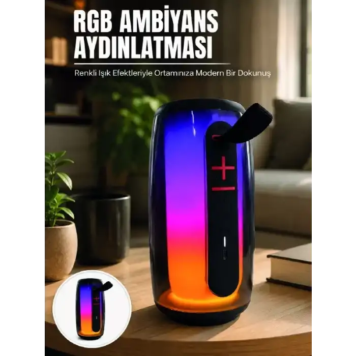 AsilTech Bluetooth 5.3 RGB LED Işıklı Taşınabilir Hoparlör USB TF Kart AUX Destekli