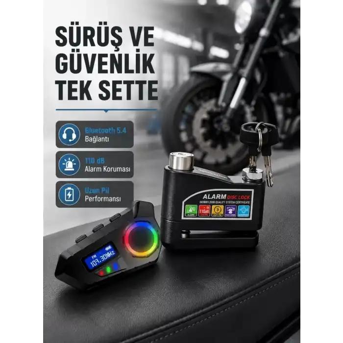 AsilTech Bluetooth 5.4 İntercom ve Alarmlı Disk Kilidi Seti Güçlü Ses ve Güvenlik
