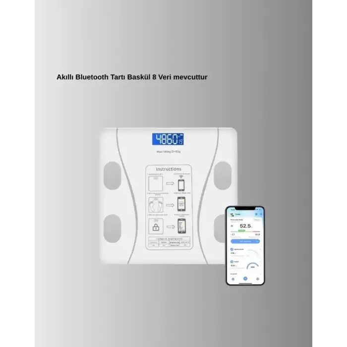 AsilTech Bluetooth Akıllı Tartı – 8 Fonksiyonlu Dijital Baskül, 180 kg Kapasiteli