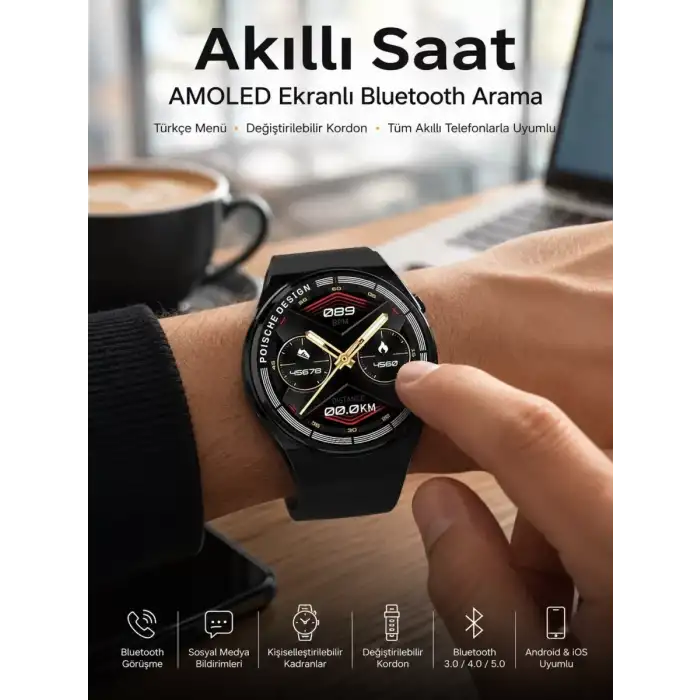 AsilTech Bluetooth Bağlantılı Akıllı Saat Tüm Telefonlara Uyumlu Değiştirilebilir Kordon