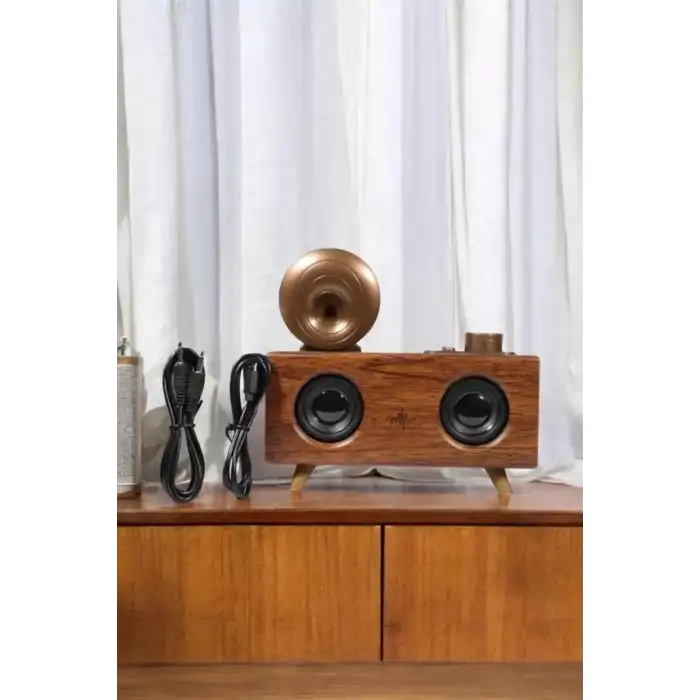 AsilTech Bluetooth Hoparlör Ahşap Klasik Retro Gramofon Bluetooth Müzik Kutusu
