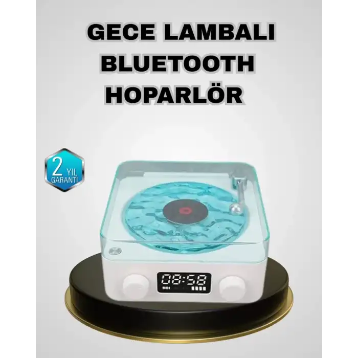 AsilTech Bluetooth Hoparlörlü Gece Lambası Dijital Saat Ekranlı Su Dalgası Efektli Dekoratif