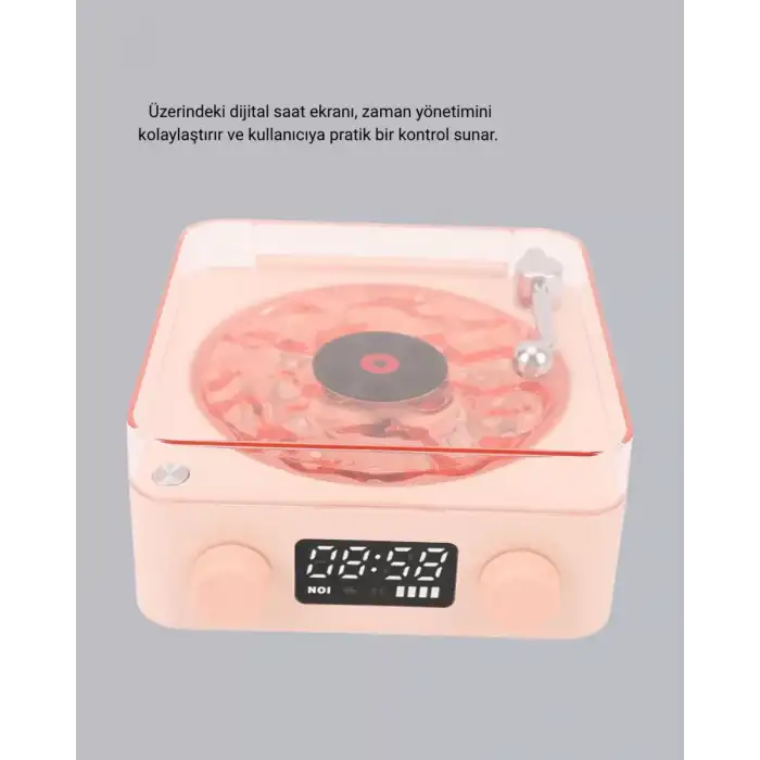 AsilTech Bluetooth Hoparlörlü Gece Lambası Dijital Saatli Şeffaf Su Dalgası Işıklı Dekoratif