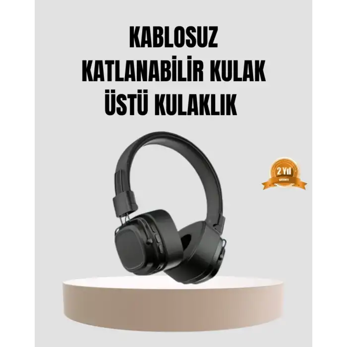 AsilTech Bluetooth Kablosuz Kulak Üstü Kulaklık Katlanabilir Konforlu ve Şık Tasarımlı