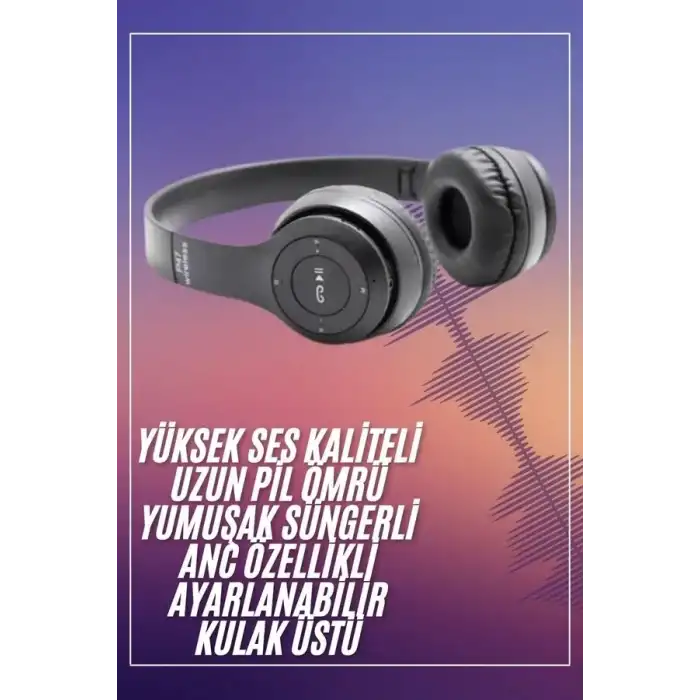 AsilTech Bluetooth Kablosuz Kulaklık Siyah Wireless 5.0 Kulak Üstü Uzun Pil Ömrü