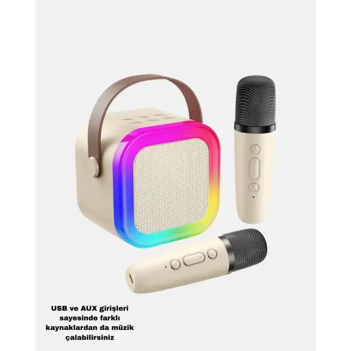 AsilTech Bluetooth Karaoke Hoparlör Renkli LED Işıklı ve Type-C Şarjlı