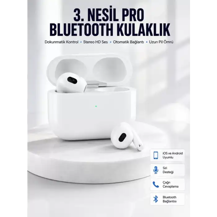 AsilTech Bluetooth Kulaklık 3. Nesil Ios Android Uyumlu Yeni Nesil Wireless Charge