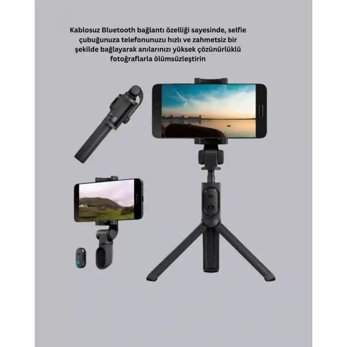 AsilTech Bluetooth Selfie Çubuğu – 360° Dönebilen Başlık, Kablosuz Bağlantı