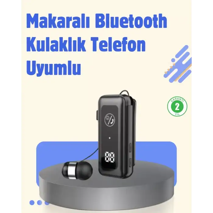 AsilTech Bluetooth 5.2 Kablolu Makaralı Kulaklık | Dijital Ekran ve Titreşimli Bildirim