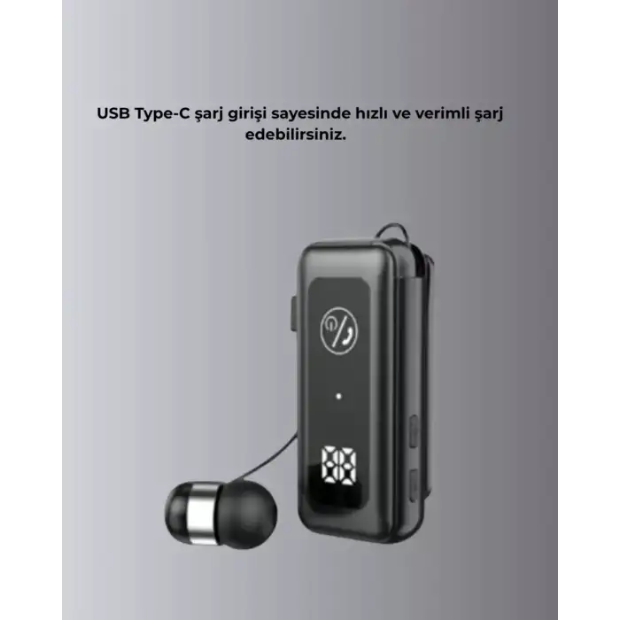 AsilTech Bluetooth 5.2 Kablolu Makaralı Kulaklık | Dijital Ekran ve Titreşimli Bildirim