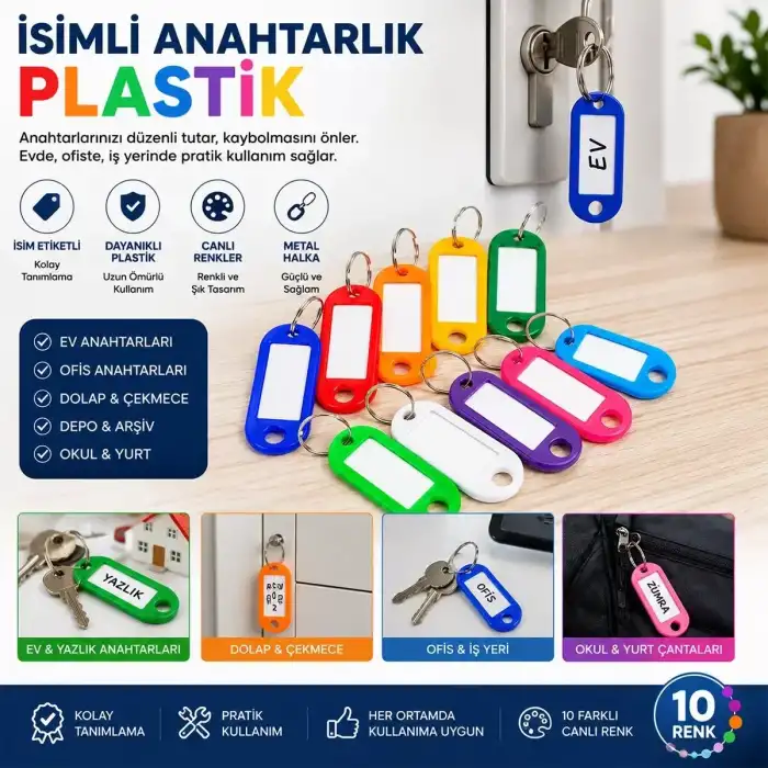 AsilTech Boş İsimli Anahtarlık - Plastik - Karışık Renk - Kişiselleştirilebilir