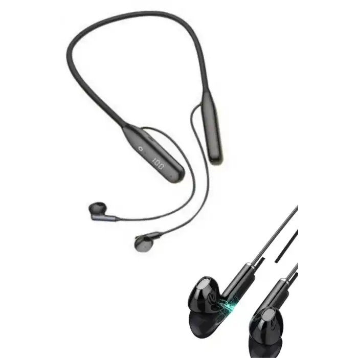 AsilTech Boyun Bantlı Kablolu Yüksek Ses Kaliteli Bluetooth Kulaklık Uzun Pil Ömrü 100 saat sarj