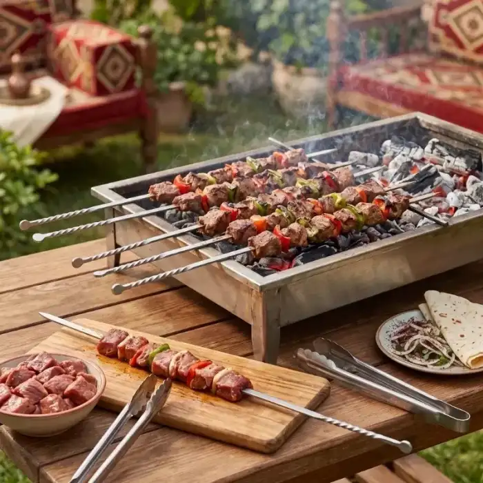 AsilTech Burgulu Kuşbaşı Şişi - Metal - Kalın Kare - 50 cm