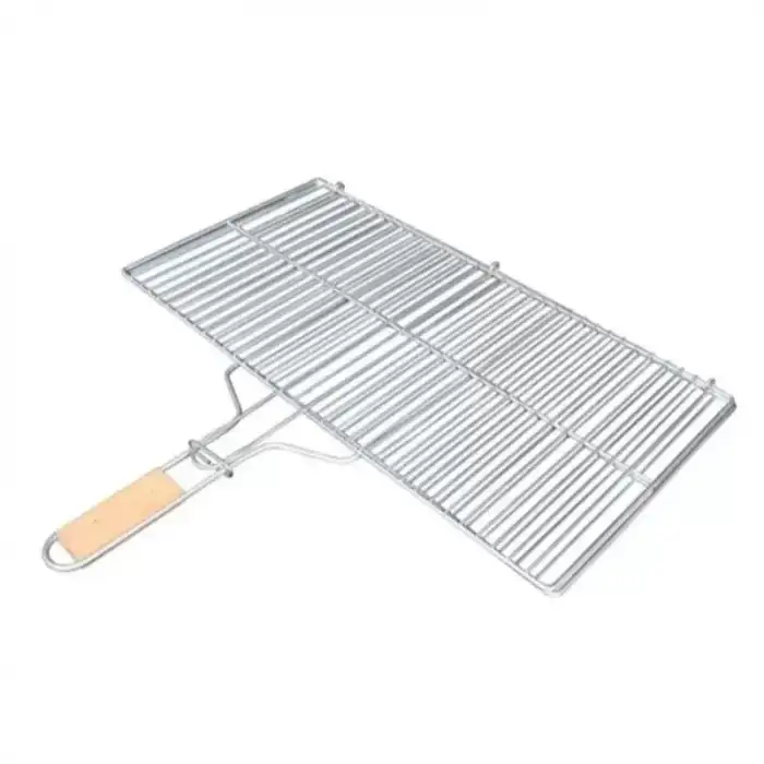 AsilTech Büyük Boy Mangal Izgarası - 50x30 cm - Ahşap Saplı