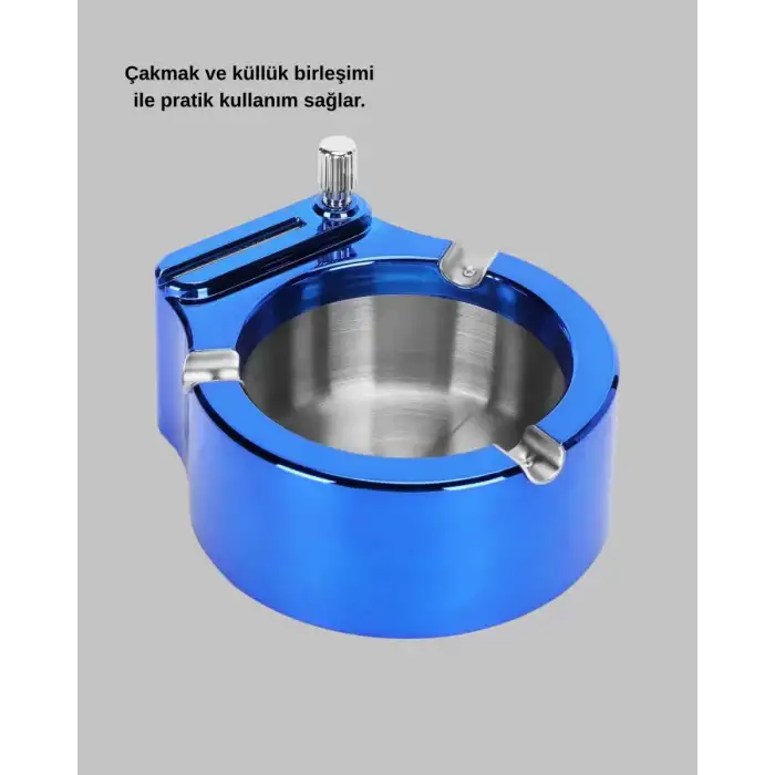 AsilTech Çakmaklı Küllük Paslanmaz Çelik Şık Masa Aksesuarı