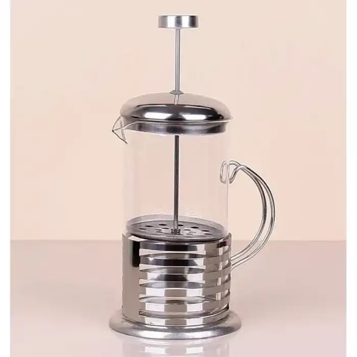 AsilTech Çelik Kulplu Cam French Press - 350 ml