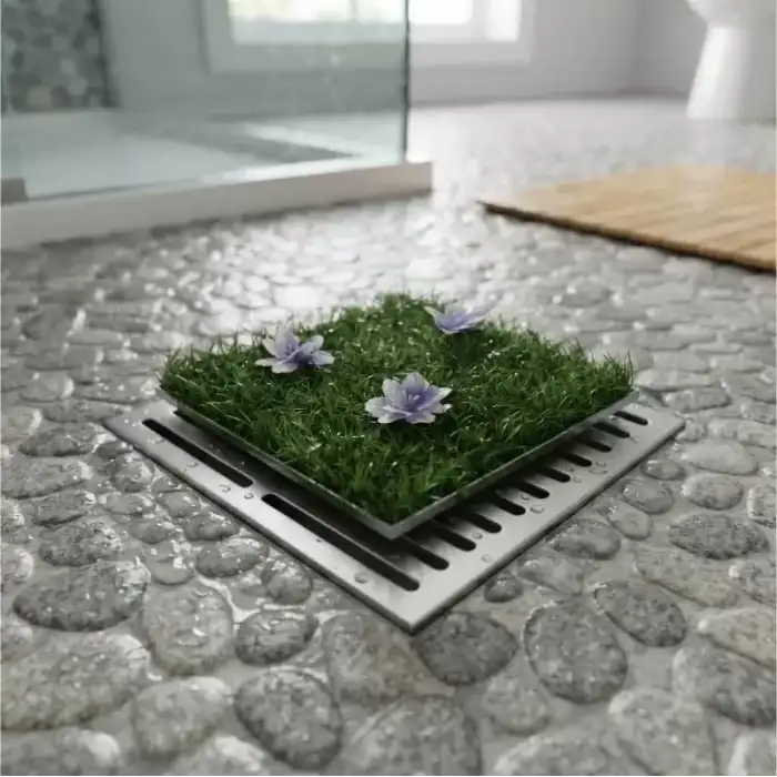 AsilTech Çiçek Desenli Yapay Çim Gider Kapağı - 96x5 cm - Doğal Görünüm