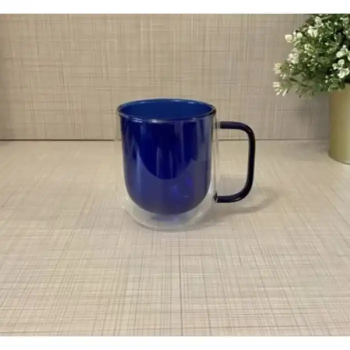 AsilTech Çift Cidarlı Cam Kupa Lacivert Renk