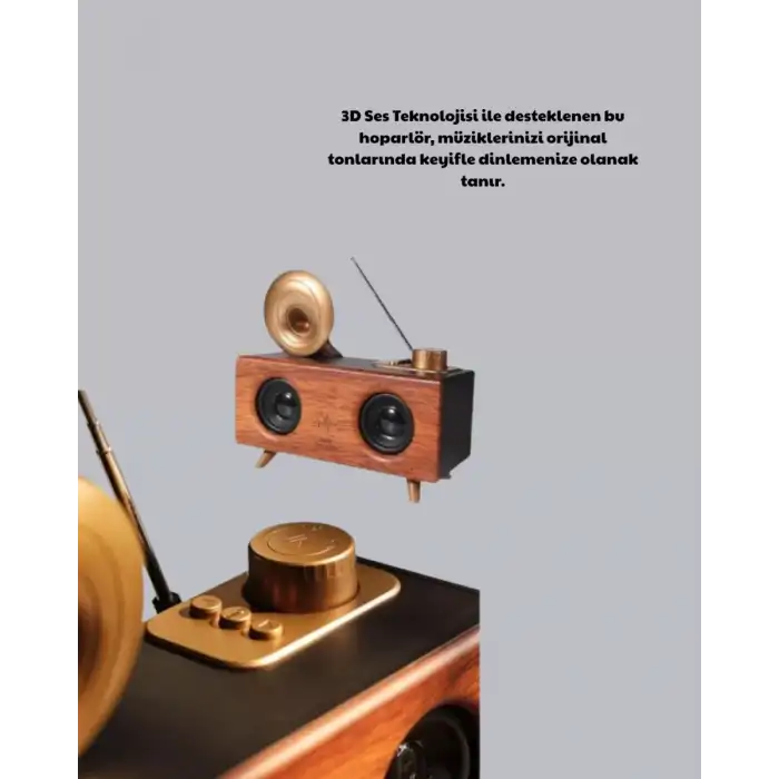 AsilTech Çift Hoparlörlü Bluetooth Gramofon Speaker – FM Radyo, USB, SD Kart ve AUX Girişli