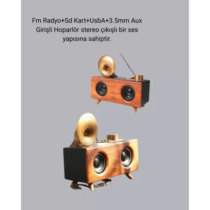 AsilTech Çift Hoparlörlü Retro Bluetooth Speaker 1800mAh Bataryalı AUX USB SD Kartlı
