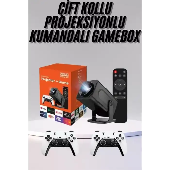AsilTech Çift Kollu Game Box Projeksiyon Cihazı Kumandalı Android Tv Dahili Hoparlör